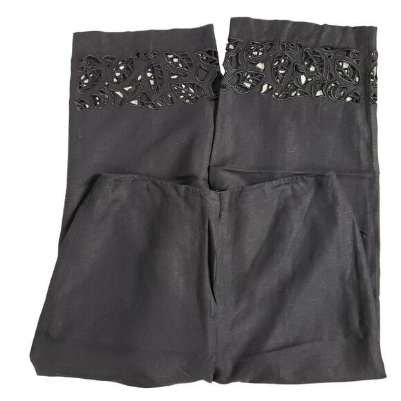 Larry Levine Womens Cropped Pants Size 8 Cropped Embroidered Detail Linen Blend - Picture 3 of 11